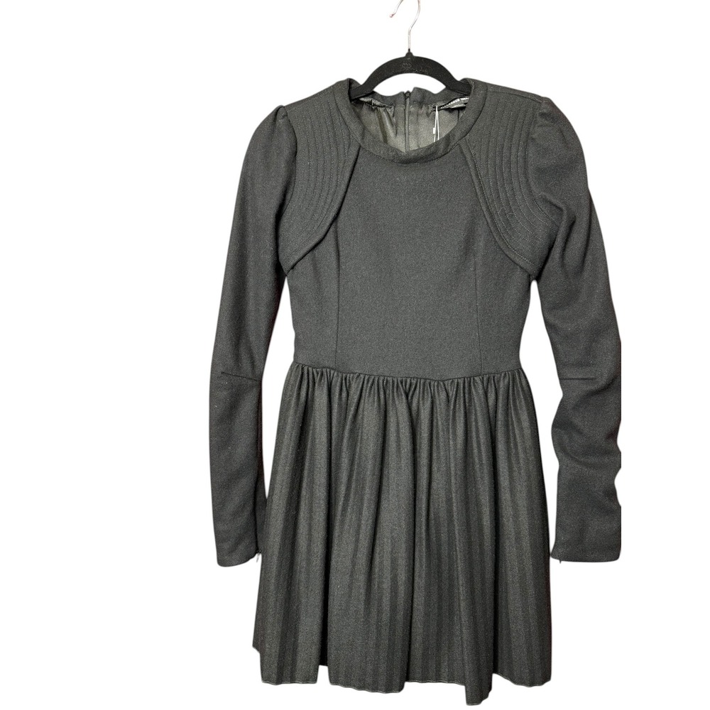 Alexander Wang Vintage Quilted Shoulder Pleated Wool Blend Mini Dress Black Sz 2
